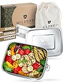 WILDBÄR® - Premium Edelstahl Brotdose mit Fächern - extra auslaufsichere und stabile Lunchbox [800ml] - BPA-frei - für Dein gesundes Essen zum Mitnehmen - Kinder, Sport, Outdoor oder Büro