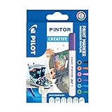 PILOT PINTOR Kreativmarker – 6 Stück in F – Fun-Farben – Farbmarker-Stifte für DIY-Projekte, für fast alle Oberflächen, schnell trocknend und gut deckend