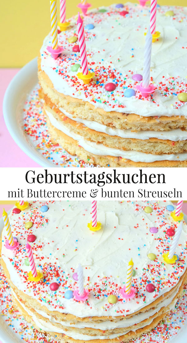 Rezept: Geburtstagskuchen mit Buttercreme und bunten Streuseln | waseigenes.com 