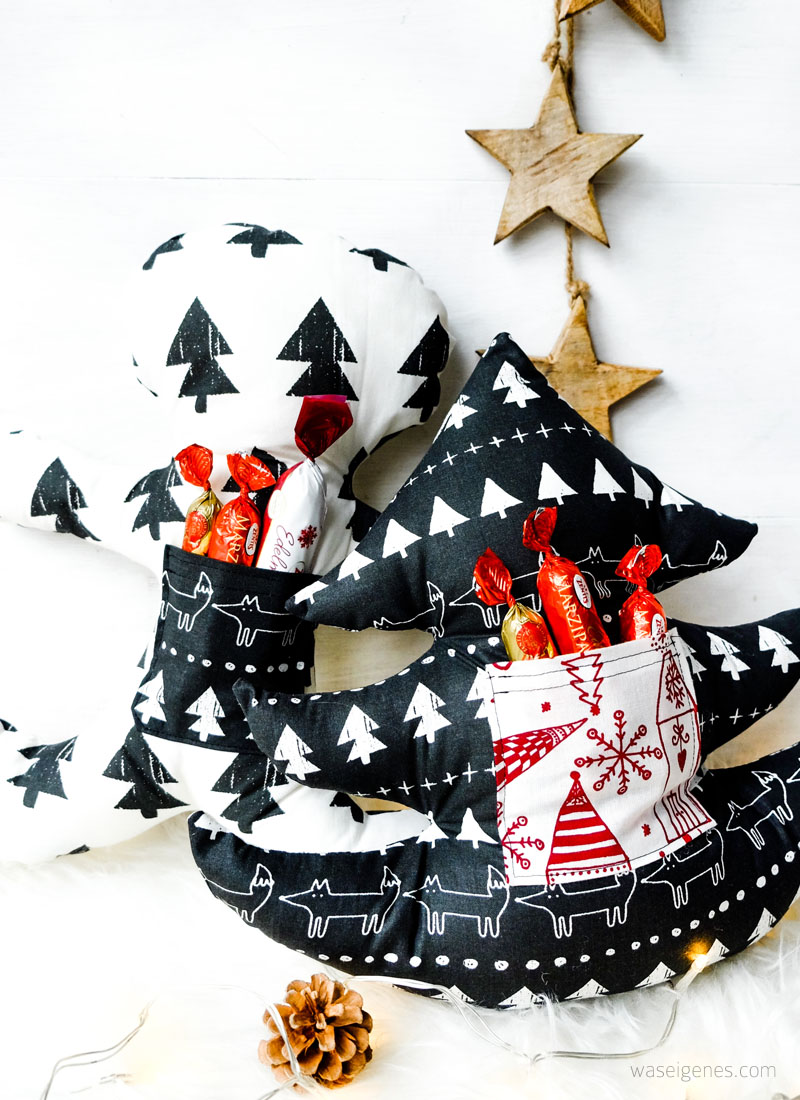 Geschenke aus dem Nähzimmer: Weihnachtsbaum Kissen und Lebkuchenmann Kissen mit Aufbewahrung- und Einstecktaschen | waseigenes.com DIY Blog