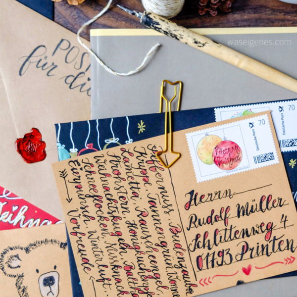DIY Briefumschläge schreiben und gestalten | Briefe an den Weihnachtsmann | Kalligrafie und Handlettering | Briefmarke individuell | waseigenes.com DIY Blog