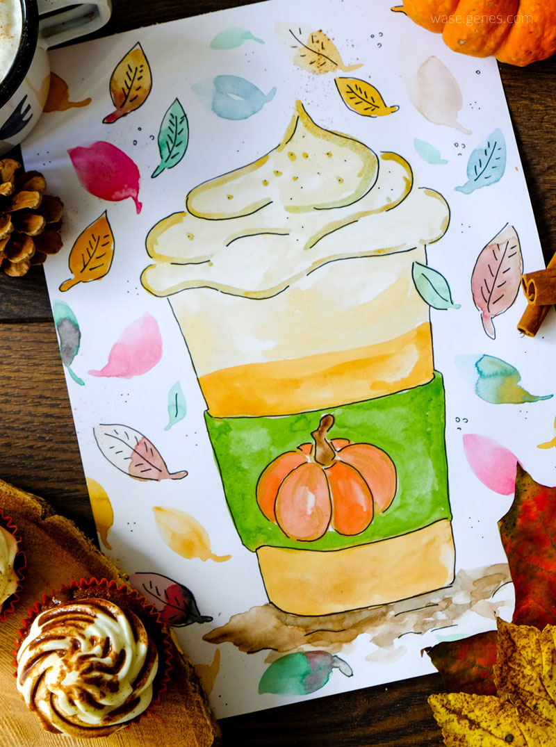 Aquarell Pumpkin Spice Latte | #bineaquarelliert | waseigenes.com DIY Blog