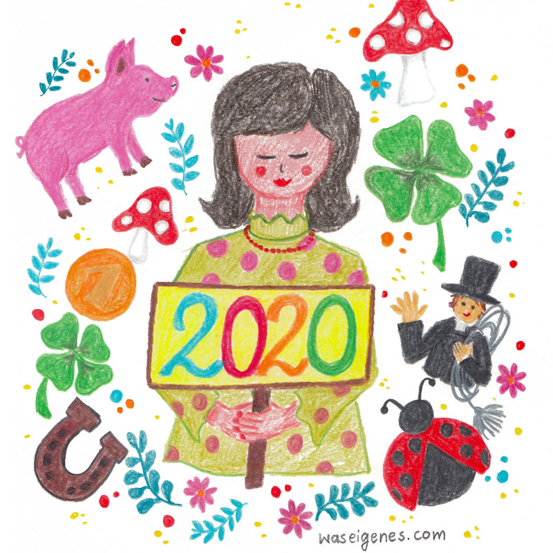 Hallo 2020! Ich wünsche Euch ein frohes neues Jahr! waseigenes.com #malen #Glück #Illustration