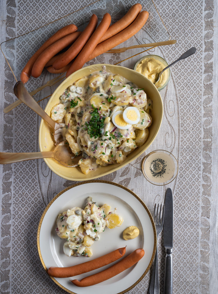 Kartoffelsalat mit Gurke und Ei &amp; Senf-Öl-Dressing