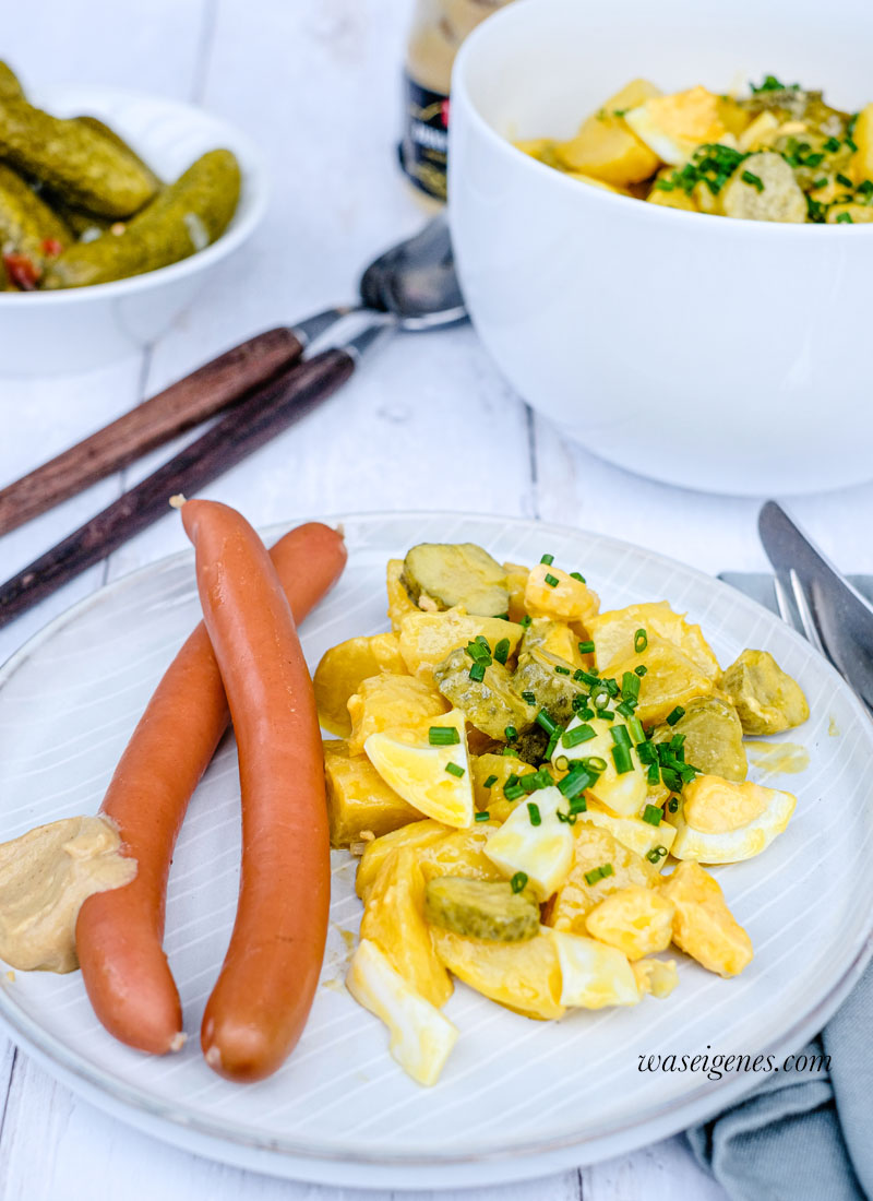 Kartoffelsalat mit Gurke und Ei &amp; Senf-Öl-Dressing