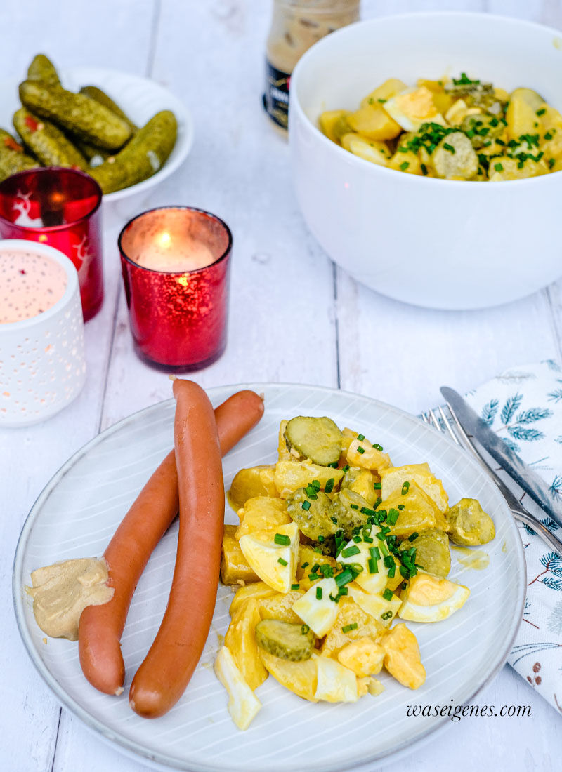 Kartoffelsalat mit Gewürzgurken Ei und dazu 'ne Knackwurst | waseigenes.com | Was koche ich heute? Familienrezepte