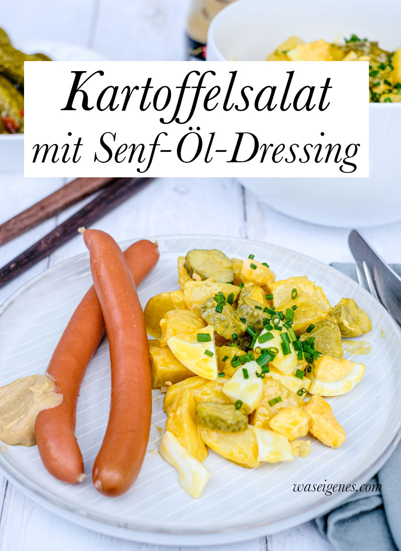 Kartoffelsalat mit Senf-Öl-Dressing, Gewürzgurken Ei und dazu 'ne Knackwurst | waseigenes.com | Was koche ich heute? Familienrezepte