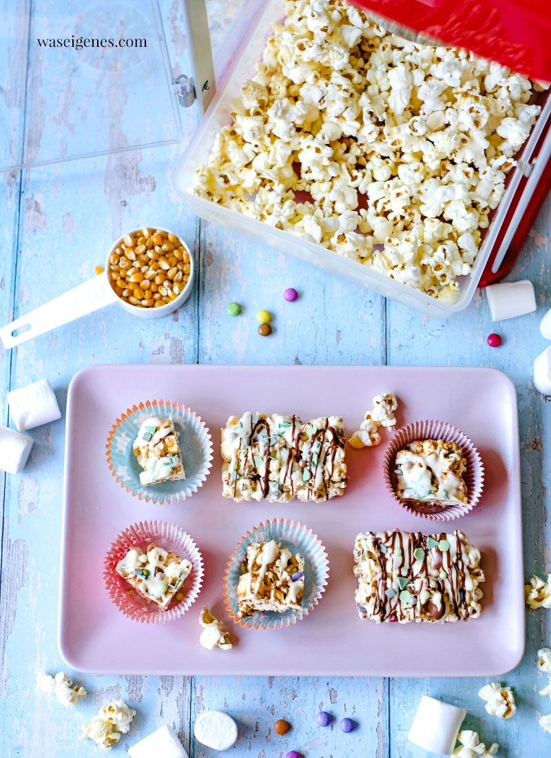 Rezept: Popcorn-Marshmallow-Riegel mit Schokoladen Kuvertüre und Smarties | knusprig, süß und lecker | waseigenes.com