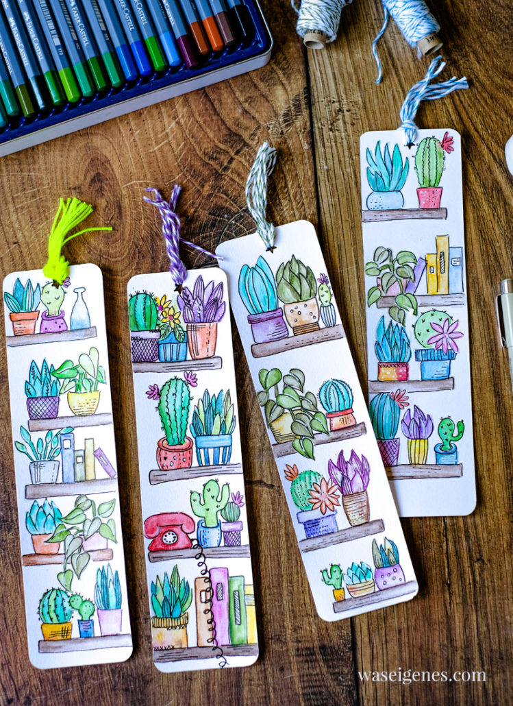 Lesezeichen basteln und malen mit Aquarell Buntstiften | waseigenes