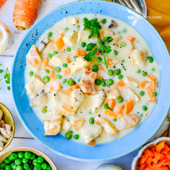 Hühnerfrikassee | Reis - köstliches Familienessen waseigenes.com