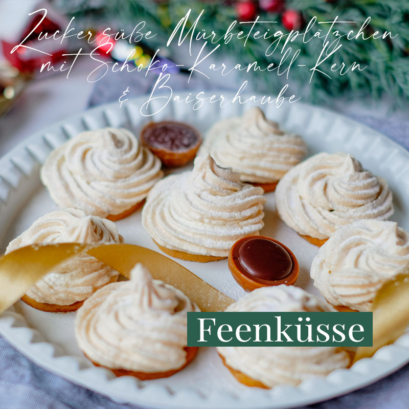 Rezept: Feenküsse - Mürbeteigplätzchen mit Schoko-Karamell-Kern und Baiserhaube, Weihnachtsplätzchen, waseigenes.com 