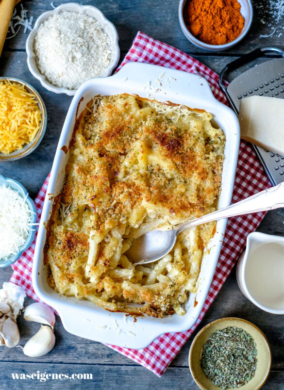 Rezept: Macaroni and Cheese | Mac'n Cheese | Cremiger Makkaroni-Käse-Auflauf | Was koche ich heute? Rezepte für jeden Tag | waseigenes.com