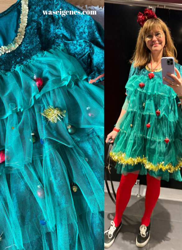 DIY Karnevalskostüm: Weihnachtsbaum, Grünes Kleid mit Tüll und Weihnachtskugeln | waseigenes.com
