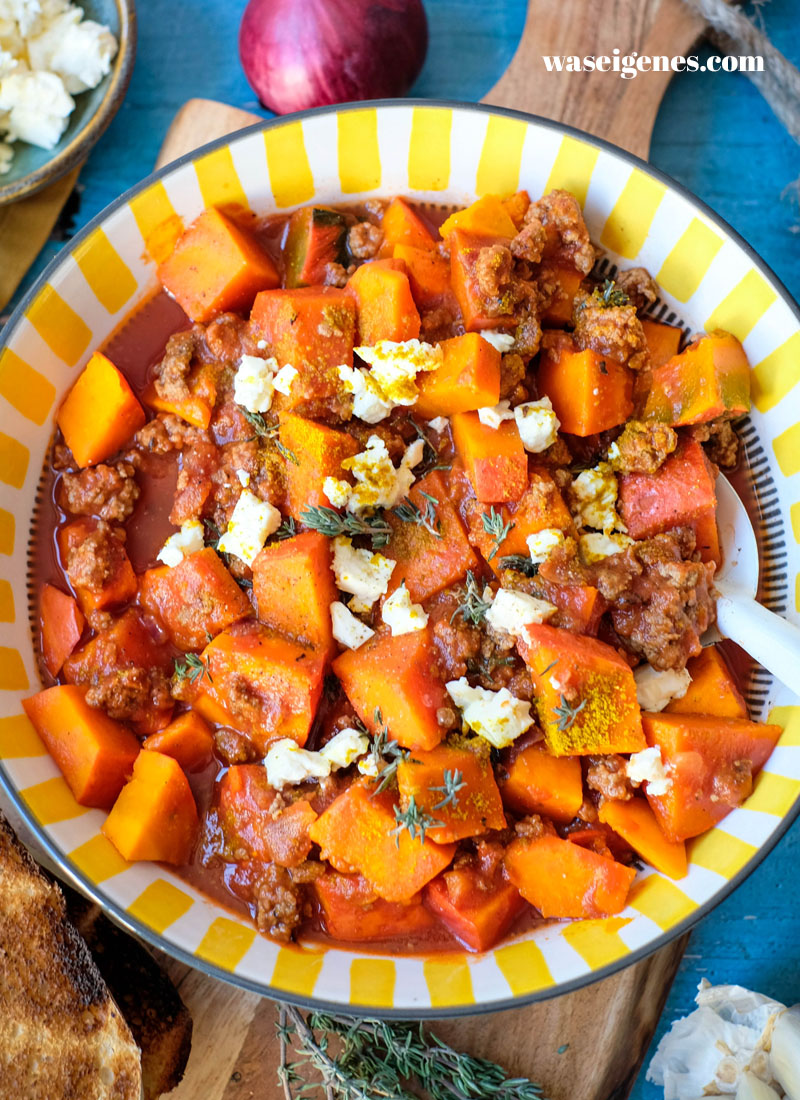 Rezept:  Kürbis Hackfleisch Pfanne mit Feta | waseigenes.com