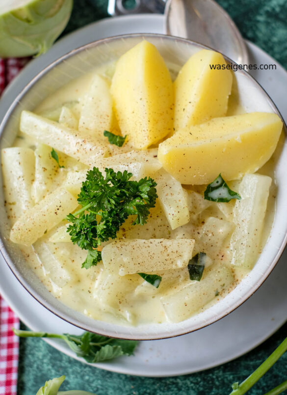 Kohlrabi Gemüse in heller Soße (klassischer Rahmkohlrabi wie bei Oma)