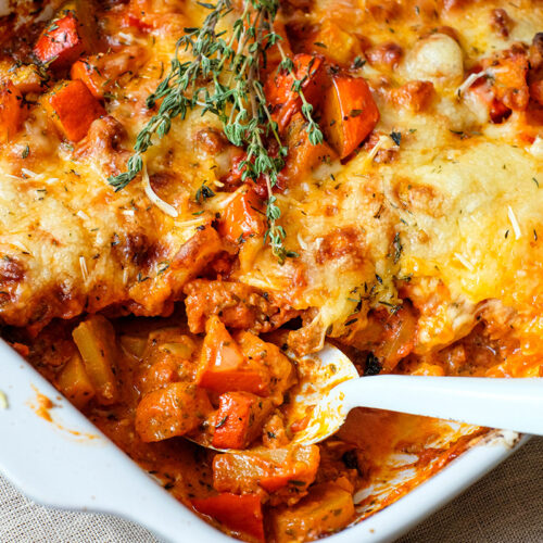 Rezept: Kürbis-Hack-Auflauf mit Kartoffeln