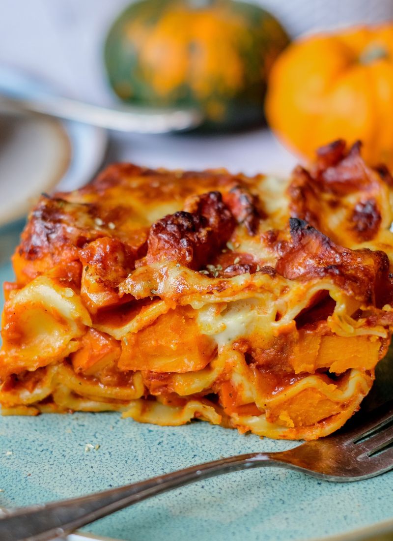 Kürbis Lasagne Anschnitt